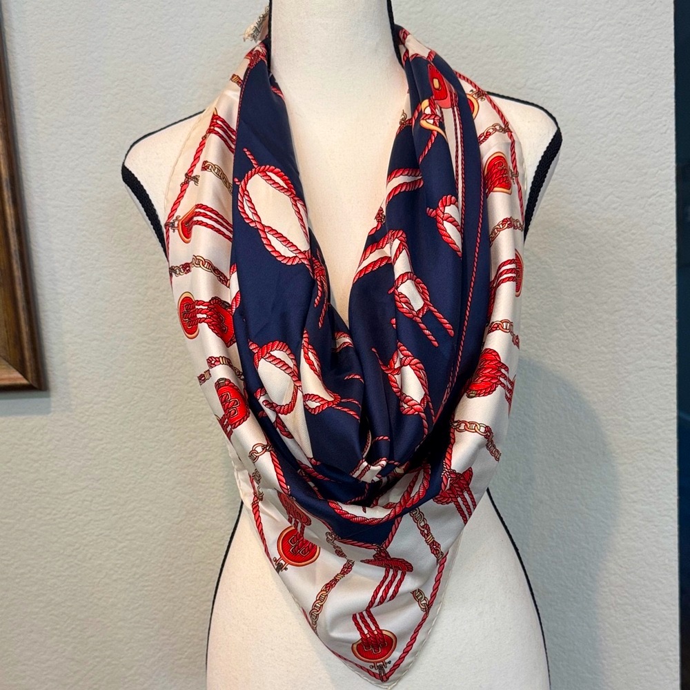 Authentic Celine Navy And Red Nautical Scarf